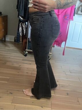 Black Washed Jeans with Side Stud Detail